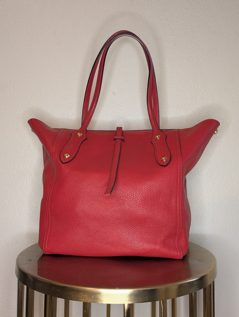 Annabel Ingall Large Isabella Pebbled Leather Tote Bag - Coral / Red